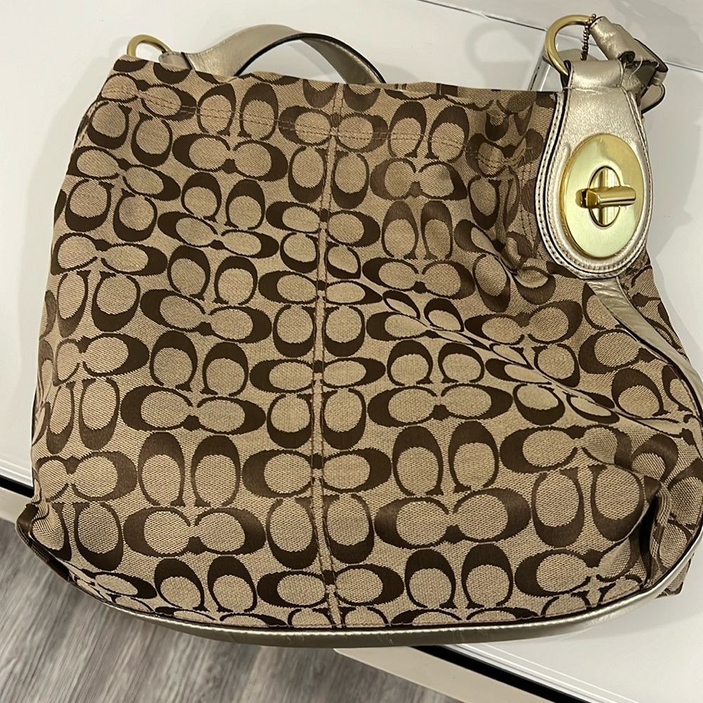 Coach Brown and Gold Shoulder Bag and wallet bundle with Signature Monogram